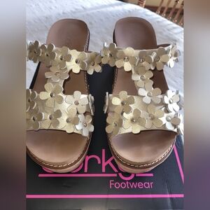 Corkys Women’s Gold Floral Double-Strap Slide Sandals